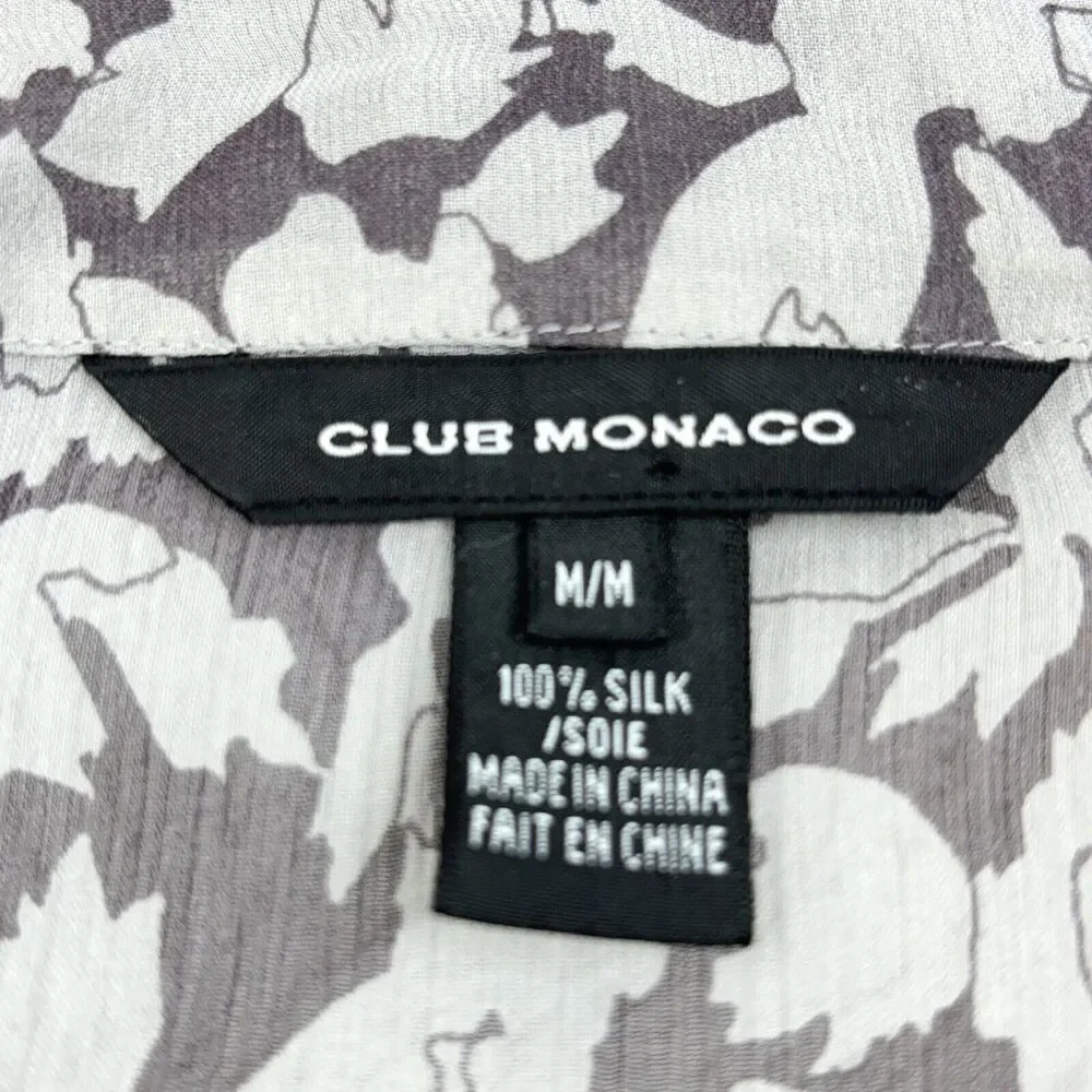 Club Monaco silk‎ chiffon flutter sleeve blouse Gray Brown print sheer Top Sz M - Picture 13 of 13